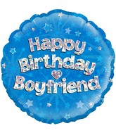 18" Happy Birthday Boyfriend Blue Holographic Oaktree Foil Balloon