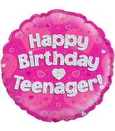 18" Happy Birthday Teenager Pink Holographic Oaktree Foil Balloon