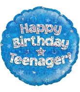 18" Happy Birthday Teenager Blue Holographic Oaktree Foil Balloon