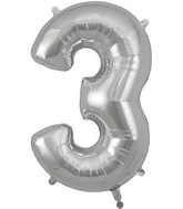 34" Number 3 Silver Oaktree Foil Balloon