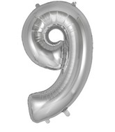 34" Number 9 Silver Oaktree Foil Balloon