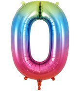 34" Number 0 Rainbow Oaktree Foil Balloon