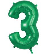 34" Number 3 Green Oaktree Foil Balloon