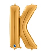 26" Midsize Letter Shape K Gold Foil Balloon