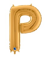 26" Midsize Letter Shape P Gold Foil Balloon