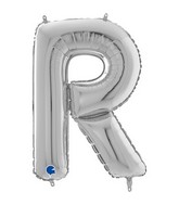 26" Midsize Letter Shape R Silver Foil Balloon