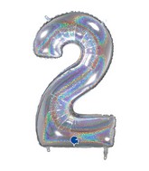 26" Midsize Foil Shape Balloon Number 2 Holographic Silver