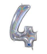 26" Midsize Foil Shape Balloon Number 4 Holographic Silver