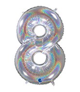 26" Midsize Foil Shape Balloon Number 8 Holographic Silver