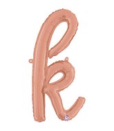 24" Air Filled Only Script Letter "K" Rose Gold Foil Balloon