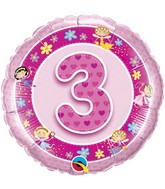 18" Age 3 Pink Fairies Mylar Balloon