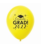 11" Congrats Grad 2022 Latex Balloons 25 Count Yellow