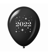 11" Year 2022 Stars Latex Balloons Black (25 Per Bag)