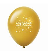 11" Year 2022 Stars Latex Balloons Gold (25 Per Bag)