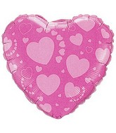 18" Heart Pink On Pink Hearts Foil Balloon