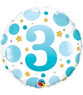 18" Round Age 3 Blue Dots Foil Balloon