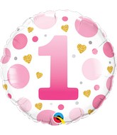 18" Round Age 1 Pink Dots Foil Balloon
