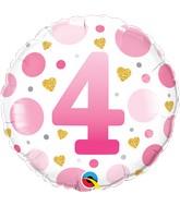 18" Round Age 4 Pink Dots Foil Balloon