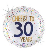 18" Foil Holographic Cheers to 30 Years Foil Balloon