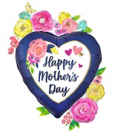 34" SuperShape Satin Happy Mother's Day Watercolor Floral Foil Balloon