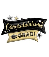 38" SuperShape Congratulations Grad Gold & Black Foil Balloon