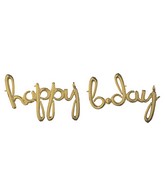 Airfill Only Script Phrase " Happy Bday" White Gold Foil Balloon