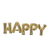 Airfill Only Block Phrase " HAPPY" White Gold Foil Balloon