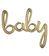 Airfill Only Script Phrase " Baby" White Gold Foil Balloon