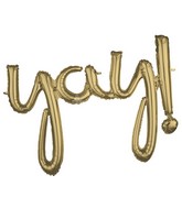 Airfill Only Script Phrase " Yay!" White Gold Foil Balloon