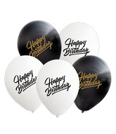 12" Happy Birthday Printed Assorted Standard Kalisan Latex Balloons (25 Per Bag)