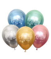 12" Happy Birthday Printed Assorted Mirror Kalisan Latex Balloons (25 Per Bag)