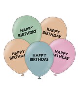12" Happy Birthday Printed Assorted Retro Kalisan Latex Balloons (25 Per Bag)