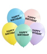 12" Happy Birthday Printed Assorted Standard Kalisan Latex Balloons (25 Per Bag)