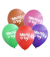 12" Mazel Tov Printed Assorted Standard Kalisan Latex Balloons (25 Per Bag)