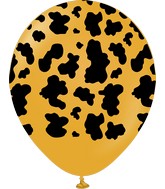 12" Safari Cow Printed Mustard Retro Kalisan Latex Balloons (25 Per Bag)