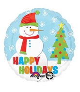18" Happy Holidays Snowman Foil Balloon