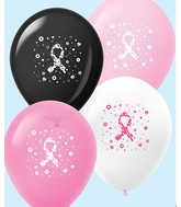 11" Assorted (Pink/Black) Breast Cancer Latex Balloon 25 Count