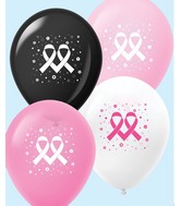 11" Assorted (Pink/Black) Breast Cancer Balloon Double Ribbon 25 Count