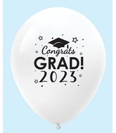 11" Congrats Grad 2023 Latex Balloons 25 Count White