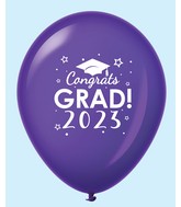 11" Congrats Grad 2023 Latex Balloons (25 Count) Purple