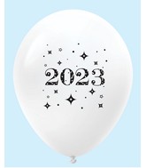 11" Year 2023 Stars Latex Balloons White (25 Per Bag)