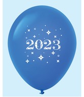 11" Year 2023 Stars Latex Balloons Blue (25 Per Bag)