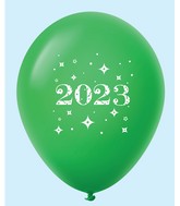 11" Year 2023 Stars Latex Balloons Green (25 Per Bag)