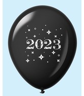 11" Year 2023 Stars Latex Balloons Black (25 Per Bag)