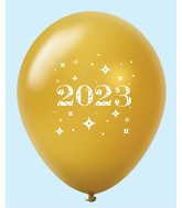 11" Year 2023 Stars Latex Balloons Gold (25 Per Bag)