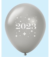 11" Year 2023 Stars Latex Balloons Silver (25 Per Bag)