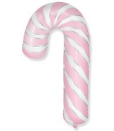 39" Candy Cane Pastel Pink/White Foil Balloon