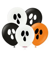 12" Kalisan Print Happy Halloween Ghost Face Latex Balloons (25 Per Bag)