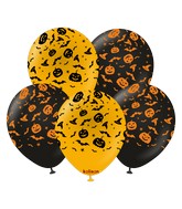 12" Kalisan Print Halloween Pumpkin/Witch Latex Balloons (25 Per Bag)