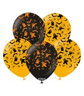 12" Kalisan Print Halloween Ghost/Bats Latex Balloons (25 Per Bag)